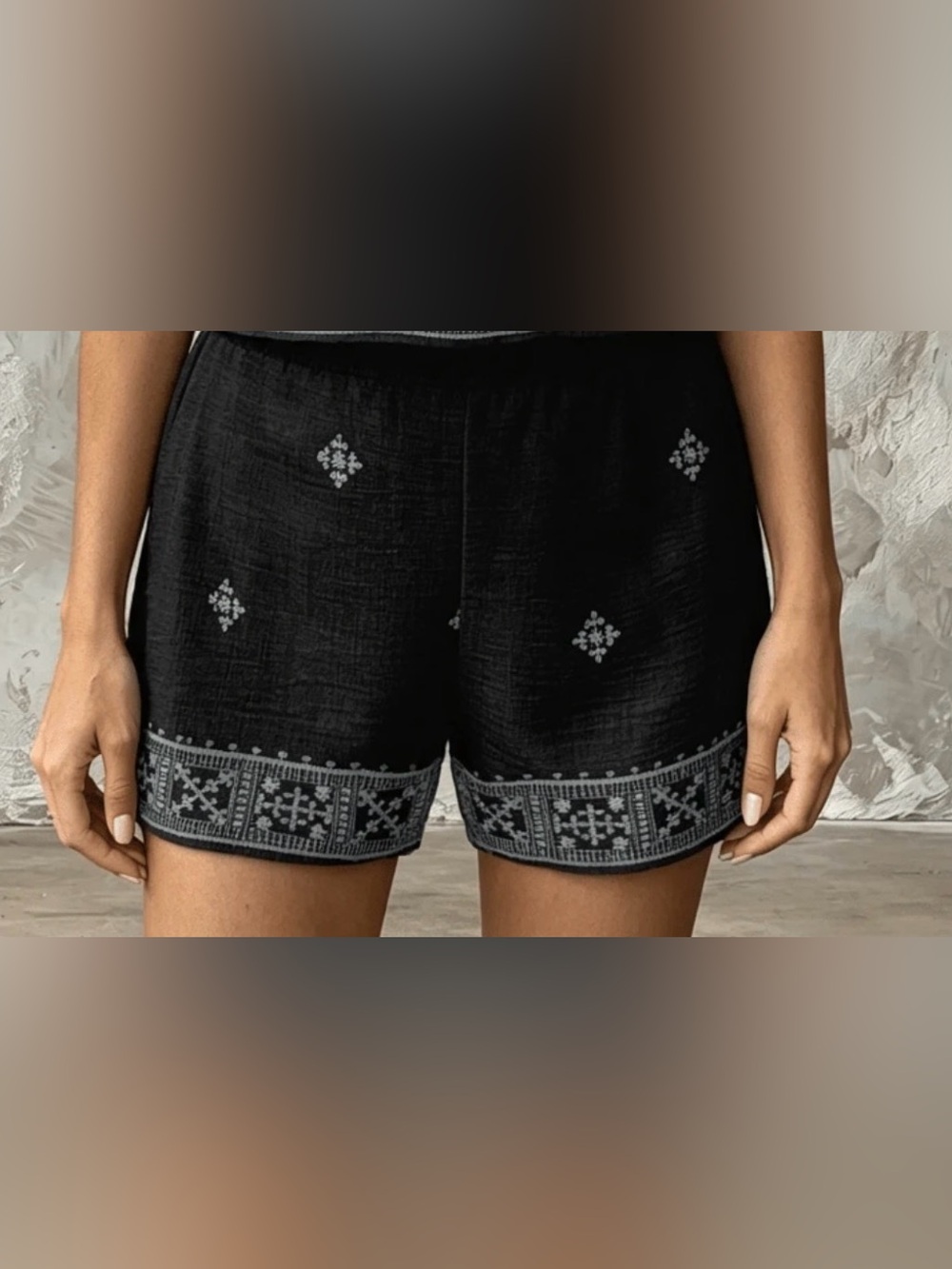 SHEIN Black Embroidered Border Shorts